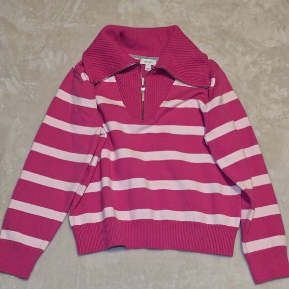 ON 34th Women’s Size L Pink Striped Half-Zip Sweater Pullover Long Sleeve - Picture 1 of 7
